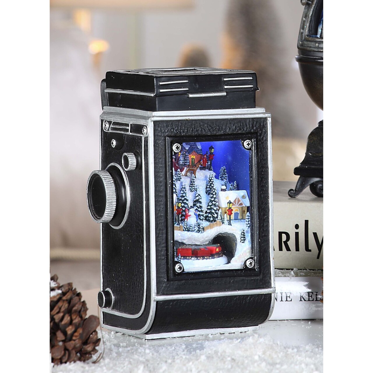 Icy Giftware Set of 2 black and Blue Vintage Christmas Cameras LED Lighted Table Top Decor 9.75"